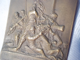 Bronse plaque de tir, ville de Mans, Bronzen Fransen schiet plaquette zeer decoratief en scherp geslagen 1909.