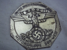 German badge NSKK Motorgruppe Sud west Orientierungsfahrt 1938 8cm.Duitse NSKK herinneringsplaquette