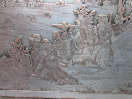 French card box, agenda, with a military scene. Frans metalen agenda, visitekaartjes houder met gegraveerde militaire afbeelding uit de 1e WO. zeer gedetailleerd.