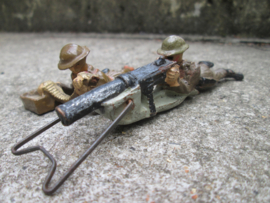 ELASTOLIN 2 British soldiers behind machine gun. 2 Engelse soldaten met machine geweer,.