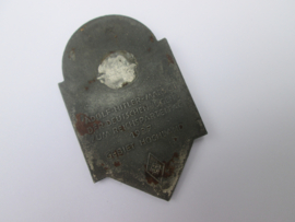 German tinnie, rally badge, Duitse tinnie, Hitler- Jugend H.J. Lenbachstadt Schrobenhausen 1937, on the back HJ badge - Adolf-Hitler Marsch der Deutschen Jugend zum Reichsparteitag 1937 - Gebiet Hochland. without pin, if there has been one very rare.