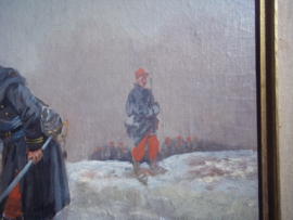 Painting, French officers 1915 Schilderij van Franse officieren die de map bestuderen, tafereel rond 1915 mooi ingelijst  31 - 41 cm ingelijst 45 - 55 cm, zeer decoratief schilder is A.BALQUET.