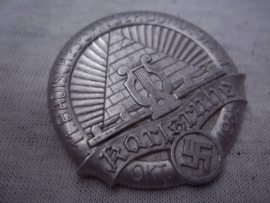 German tinnie, rally badge, Duitse tinnie 11e Badisches- Sängerbundesfest. Karlsruhe Okt. 1935. met maker.