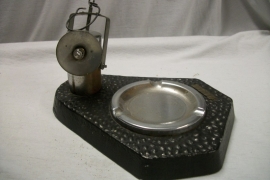 Ashtray, with trademark and working Minerslamp, Reclame asbak met mijnlamp, welke met batterij gaat branden