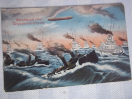 Duitse briefkaart, WO1, Marine feldpost stempel vanaf een boot, zeer bijzonder.