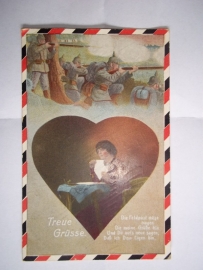 German postcard Romantic 1916 Feldpoststation. Duitse postkaart met onleesbare divisie stempel