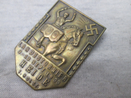 German tinnie, rally badge, Duitse tinnie, SA related badge Landesturnier 8- 10 sept. 1933 - HEIDE - Schleswig- Holstein. very rare, zeldzame  SA tinnie leuke afbeelding.