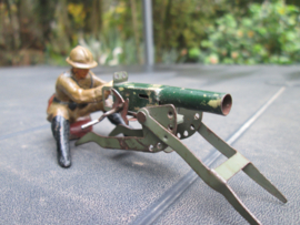 ELASTOLIN Belgium soldier, Belgische soldaat die een machinegeweer bediend, MG werkt. bijzonder stuk