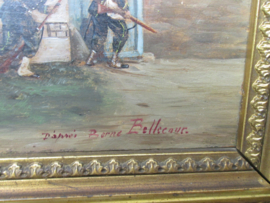 Schilderij op paneel, met gouden lijst, gesigneerd. Etienne Berne Bellecour. afm. lijst 27 x 31 paneel is 14 x 19 cm. zeer gedetailleerd.