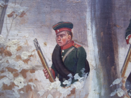 Painting Christiaan Sell, 1870. Schilderij op hout 3 Duitse soldaten TOP, zeer gedetailleerd.  18 bij 15 cm