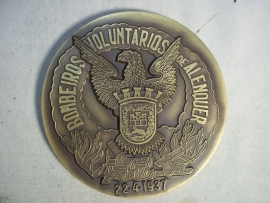 Fire brigade plaque fifty years Spain. Brandweerplaquette penning Spaanse brandweer