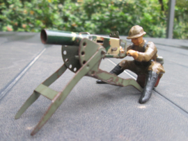 ELASTOLIN Belgium soldier, Belgische soldaat die een machinegeweer bediend, MG werkt. bijzonder stuk