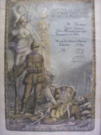 Belgische herinneringsprent, ingelijst van een oud strijder1914 1918 wonende in de plaats Etterbeek