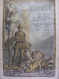 Belgische herinneringsprent, ingelijst van een oud strijder1914 1918 wonende in de plaats Etterbeek