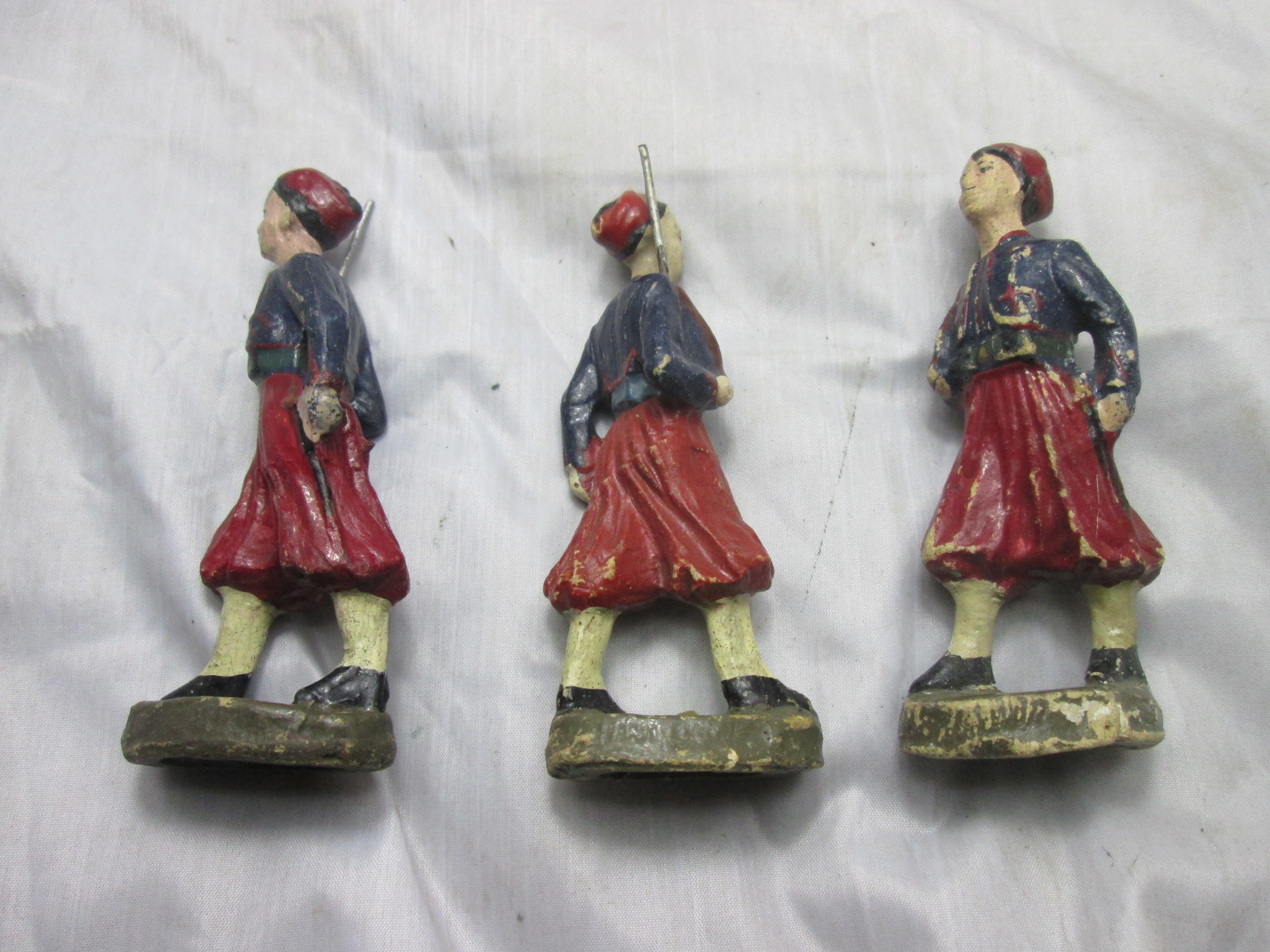 ELASTOLIN 3 soldiers Zouaaf. 10 cm old type soldiers. Elastolin 10 cm soldaten Zouaven bijzondere set, oud model 1930