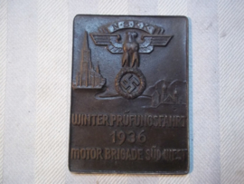German NSKK plaque. Duitse herinnerings plaquette, NSKK Kraftfahrt Korps Winterprufungsfahrt 1936 - Motorbrigade Sud- West.