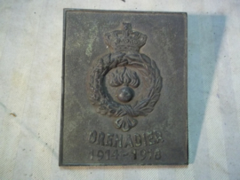 Bronse plaque Belgium Grenadier 1914-1918. Bronzen herinnerings plaquette Grenadier 1914-1918 Belgie. vrij zeldzaam 11 bij 14 cm.