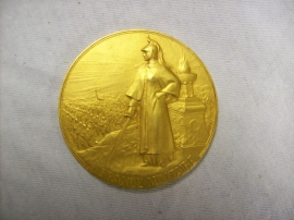 French medal in case Militair Francais, gilded.Franse penning met dragonder, vuurverguld in doos ZELDZAAM