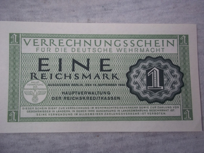 Wehrmacht Verrechnungsschein 1 RM. Wehrmacht bankbiljet
