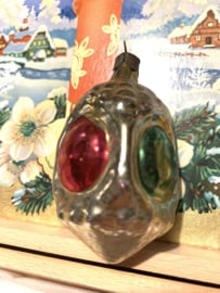 Ornament reliëf zilver/roze/groen 7,5 cm