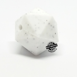 Siliconen hexagon facet kraal 17 mm, wit gespikkeld