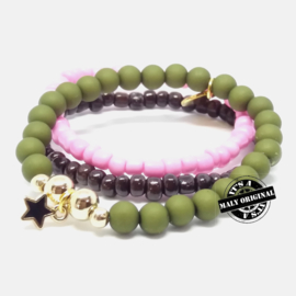 armband set met zwarte ster bedel (kies zelf je kleur)