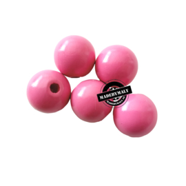 Houten kralen 15 mm rond midden roze