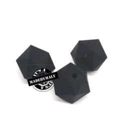 Siliconen hexagon facet kraal 14 mm, zwart