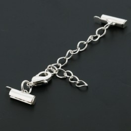 Metalen schuif eindkap met verlengketting 12 mm. zilver