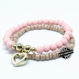 armband set met lichtroze hartjes bedel (kies zelf je kleur)