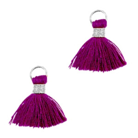 Ibiza style mini kwastje Zilver-Donker aubergine purple
