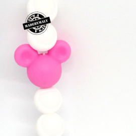 Siliconen mickey mouse kraal roze,  24mm,  per stuk