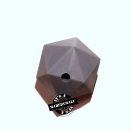 Siliconen hexagon facet kraal 17 mm, donkergrijs