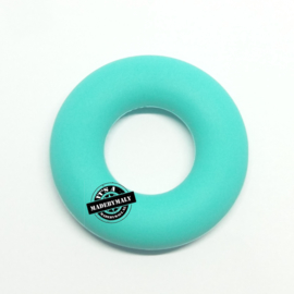 Siliconen bijtring  43 mm. groot, per stuk, turquoise