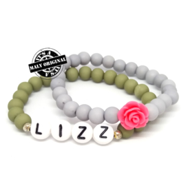 Naam armband en bloem armbandenset voor kinderen en volwassenen(2 armbanden)  Kies zelf je kleuren