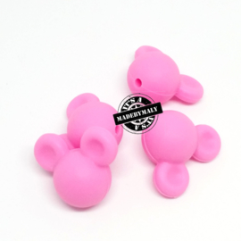 Siliconen mickey mouse kraal roze,  24mm,  per stuk