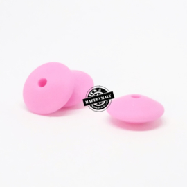 Siliconen kralen discus  15 mm. roze, per stuk