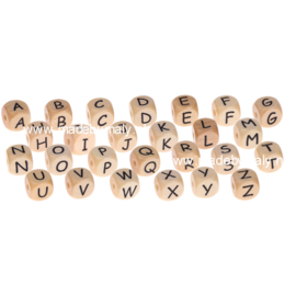 houten vierkante alfabetkralen 10x10mm, per stuk, prachtige kwaliteit