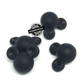 Siliconen mickey mouse kraal zwart,  24mm,  per stuk