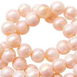 8 mm acryl kralen marble pearl Peach orange, 30 stuks