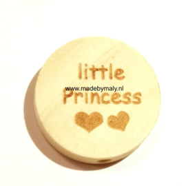 Houten schijf kraal met tekst little princess