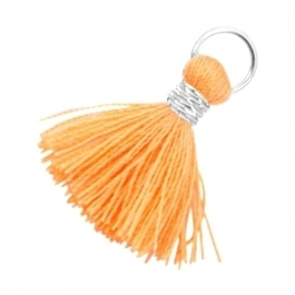 Ibiza style kwastje 2cm Zilver-Coral orange