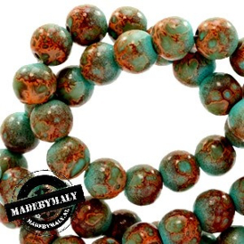 Glaskraal 4 mm stonelook turquoise groen bruin