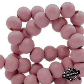 Houten kraal 8 mm rond pink vintage roze