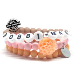 Naam armband, bloem armband en uni armband (3 armbanden)  Kies zelf je kleuren