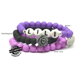 Naam armband, bloem armband en uni armband (3 armbanden)  Kies zelf je kleuren
