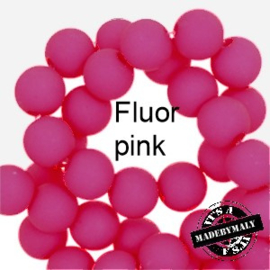 Mat acryl kralen rond 6mm Fluor pink, 40 stuks
