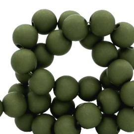 Mat acryl kralen rond 6mm donker army green, 40 stuks