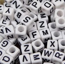 vierkante alfabetkralen en cijferkralen wit, 6x6mm per stuk