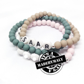 Telefoonnummer armband, naam armband  en uni armband  (3 armbanden)  Kies zelf je kleuren